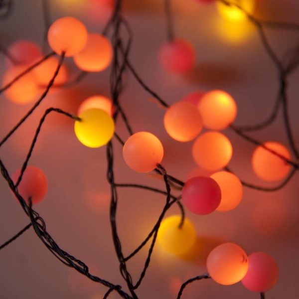 120 LED Cluster Fairy Lights – Red, Orange, Yellow Indoor Decorative String Lights, Plug-in Fall Decor for Indoor or Outdoor use.