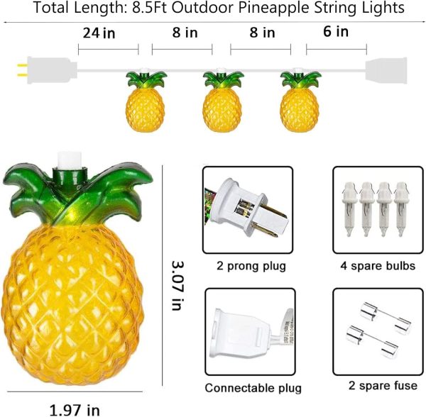Pineapple String Lights, 8.5Ft Tropical Beach Themed Party Decorations Patio String Lights with 10 Outdoor Pineapple Lights for Home Summer Party Camping Bars Hawaiian Theme Wedding Decor - Image 2