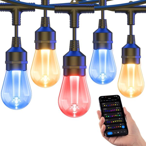 Outdoor String Lights Smart, 49Ft RGBCWIC Patio Lights Waterproof, App Control, Compatible with Alexa, Color Changing LED String Light for Outside Yard Garden Porch