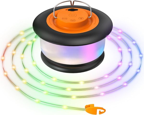 Camping String Lights – 4 in 1 Upgraded RGB Retractable Camping Lights with 19 Lighting Modes, Quick 20s Recovery, Waterproof, 33FT Portable, Rechargeable Tent Light for Camping, Hiking,Travel,Gift