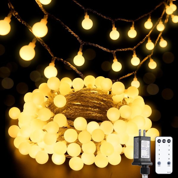 100 LED Connectable Globe String Lights Indoor Bedroom, 33ft Warm White Christmas String Lights Plug in with Remote, 8 Modes Hanging Fairy Lights Outdoor for Room Classroom Dorm Party Decor