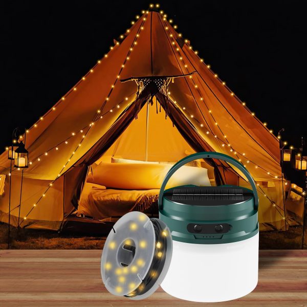 Outdoor String Lights, 33FT Rechargeable Waterproof Hanging Lights, Solar or USB Rechargeable, for Camping, Garden, Party & Holiday Decoration (Green)
