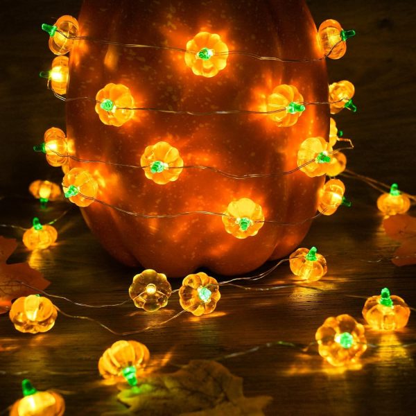Pumpkin String Lights Battery Operated, 12.8 Ft 40 Led Fall Decor with 8 Modes, & Timer, Waterproof Orange Fall Lights for Halloween Indoor Outdoor Party Decorations