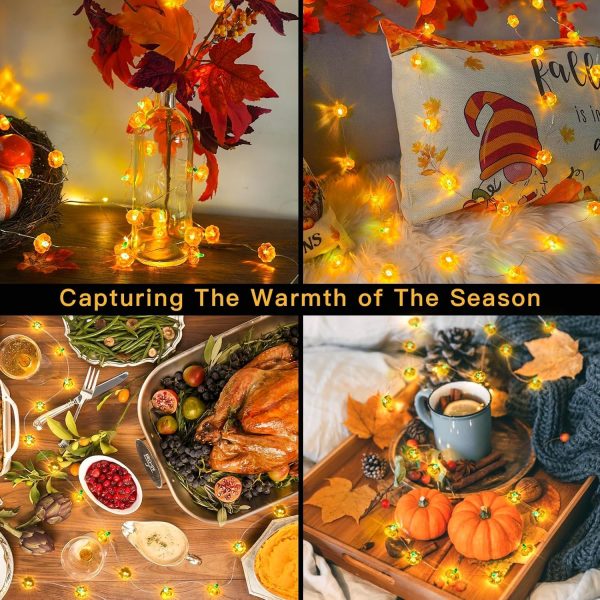 Pumpkin String Lights Battery Operated, 12.8 Ft 40 Led Fall Decor with 8 Modes, & Timer, Waterproof Orange Fall Lights for Halloween Indoor Outdoor Party Decorations - Image 2