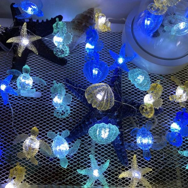 Ocean Beach Themed Sea Life Cute Fairy Decorative String Lights Battery Operated, Seahorse Starfish Sea Turtle Clam Nautical Rope Lights Lit by 30 LEDs 10 ft for Holiday Camping Mermaid Wedding - Image 2