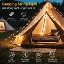 Camping String Light,32.8FT Rechargeable LED Lights with 8 Modes, Waterproof Portable Outdoor Tent Lights for Patio Garden Party Decor, Hanging Lanterns for Canopy Backyard Campground
