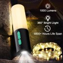 Camping String Lights, 33Ft With Lanterns (4 in 1 Design), 4000mAh Charger, 7 Modes, IPX6 Waterproof, Rechargeable Flashlights for Outdoor, Hiking