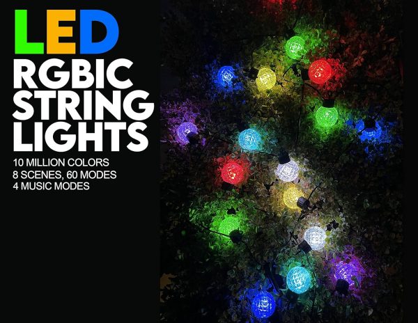 Led Smart String Lights, Shatterproof 25 RGBW Bulbs Color Changing IP65 Waterproof Light App Control with DIY Color Scenes, Music Modes, Bluetooth 21.2ft Globe Lights for Backyard Porch - Image 2